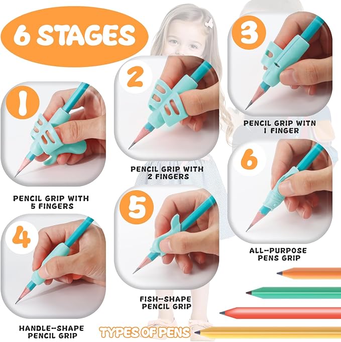 18 Pack Preschool Pencil Grips for Kids Handwriting Pencil Grippers Pen Control Training Writing Posture Correction Tools for Kids Toddler Children, Fits Pencils, Pens, Crayons (Sophie Blue)