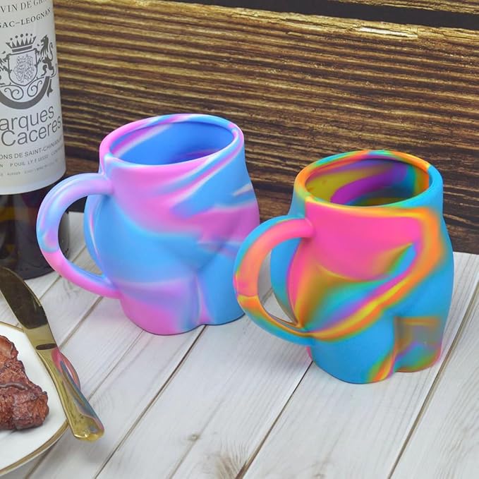 Coffee Mug 360ml:Hippie Hops - Silicone Handled Unbreakable Cups, Hot/Cold Drinks, Dishwasher-Microwave-Freezer-Oven Safe (Pink blue)