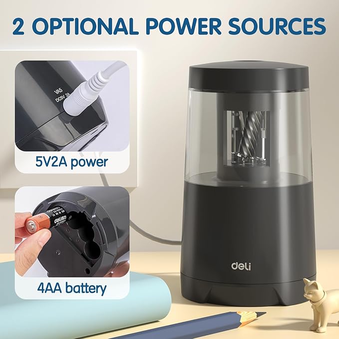 Deli Electric Pencil Sharpener, Automatic Pencil Sharpeners for No.2 Pencils Colored Pencils, Auto Stop, USB & Battery Operated for Students, Classroom, Home and Office, Black