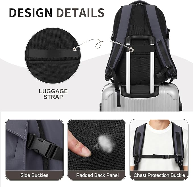 Travel Backpack Women Men Lightweight Laptop Daypack Grey Blue | fit 5.6" Laptop,TSA Approved Carry on Bag, Personal Item Travel Backpack