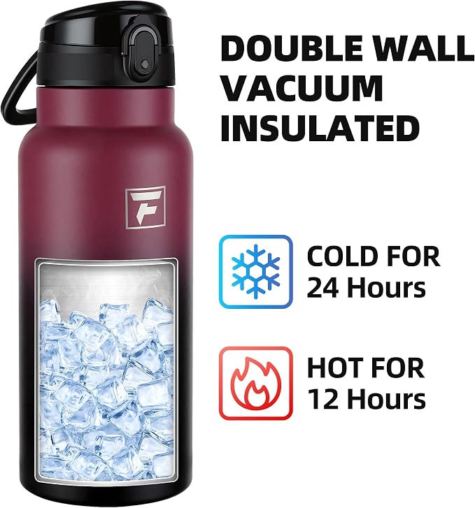 Fanhaw 32 Oz Insulated Stainless Steel Water Bottle with Chug Lid – Wide Mouth, Leak-Proof, BPA-Free – Ideal for Kids, Adults, Sports, Gym, and Outdoor Use (Red Black)