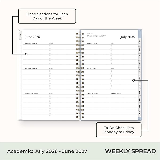 Blue Sky The Everygirl 2026-2027 Weekly and Monthly Academic Year Planner Calendar, July 2026 - June 2027, 5" x 8", Flexible Cover, Wirebound, Laminated Tabs, Storage Pocket, Includes Stickers, Stratford Coastal