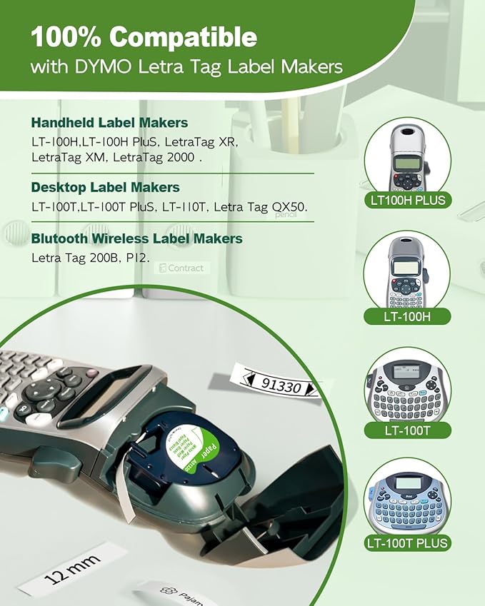Replace for Dymo Letratag Refills White Paper 12mm Compatible for Dymo Label Maker Refills White Paper 1/2'' for Letra Tag Label Maker Refills 91330 for 100H 100T Plus 200B QX50 XR XM 2000,5-PK