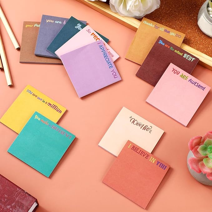 Yinder 24 Pcs Inspirational Sticky Notes Cute Motivational Sticky Notes Pad End of Year Employee Appreciation Gifts Bulk for Teacher Nurse Coworkers Office Supplies 3 x 3'' (Thank You,Vintage Style)