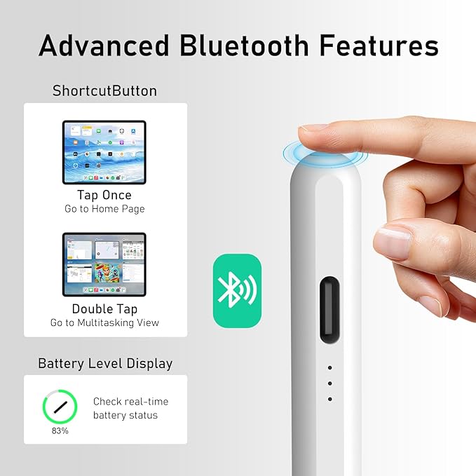 MEKO iPad Pencil Find My, Stylus Pen for iPad with Easy Shortcuts，Compatible with 2018-2025 Apple iPad A16/10/9/8 & Air 13/11 & Pro 12.9/13/11 & Mini 7/6/5, Anti-Lost & Fast Charging 10H Battery