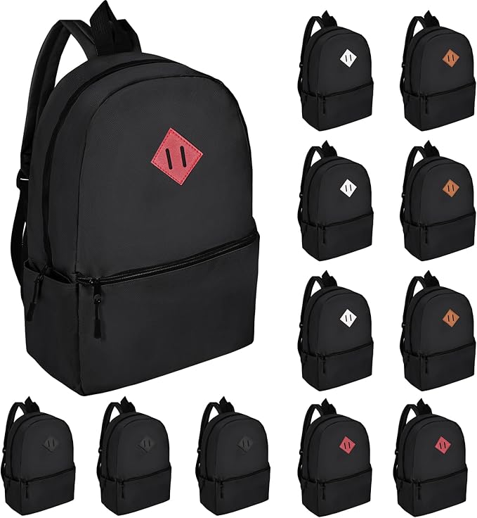 12 Pack Backpacks in Bulk,17-inch Lightweight Bookbags for Elementary,Middle,and High School Students,Bulk Backpacks for Kids,Boys,Girls,Classroom,Travel,Gym Supplies (Black)