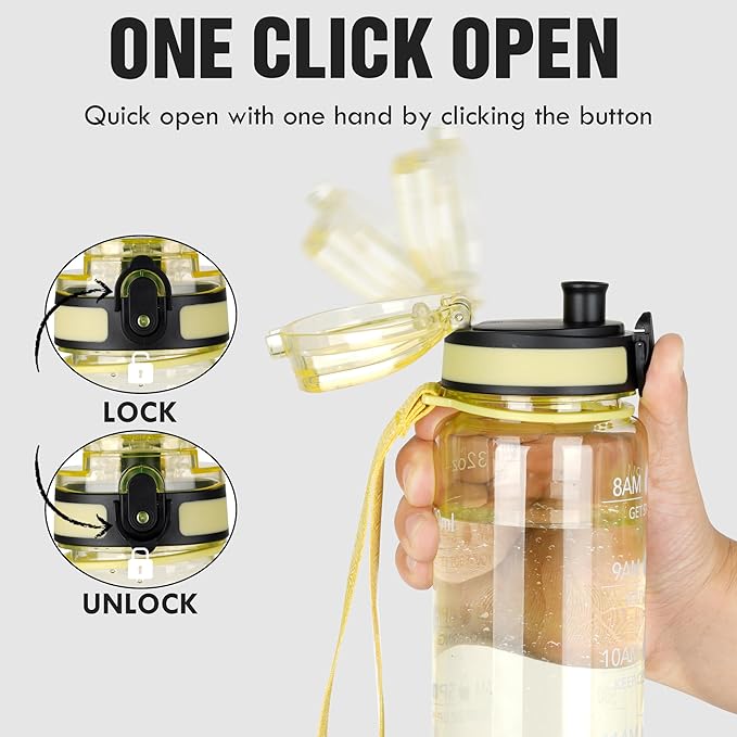 OLDLEY Water Bottle, 32oz Motivational Sports Water Bottle with Time Marker - Times to Drink - Tritan, BPA Free, Wide Mouth Leakproof, Anniversary Birthday Gifts for Men Women,Clear Star (1 Bottle)