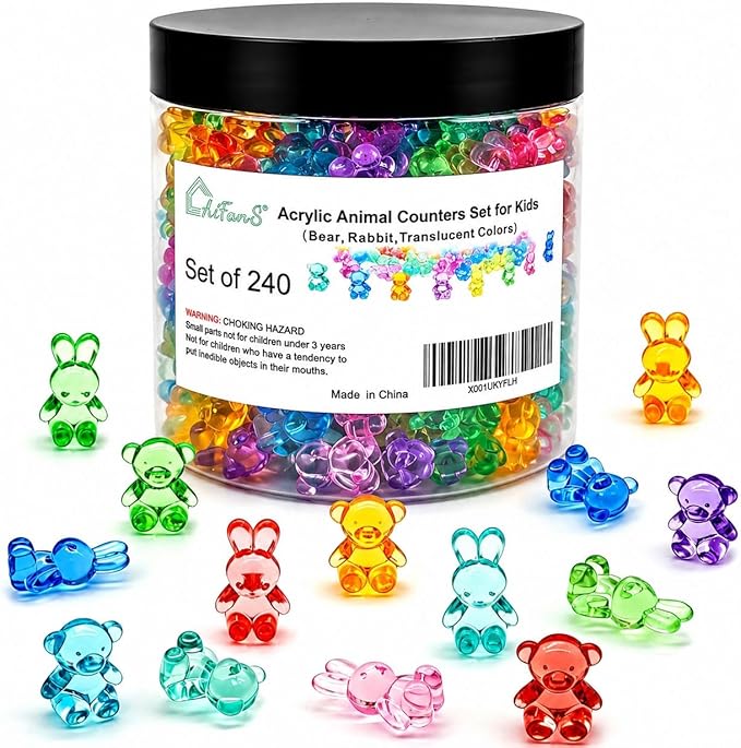 Counting Bears and Bunnies,240 Pieces Counter Toys for Kids - Fun Educational Math Manipulatives with Storage Box for Counting & Learning