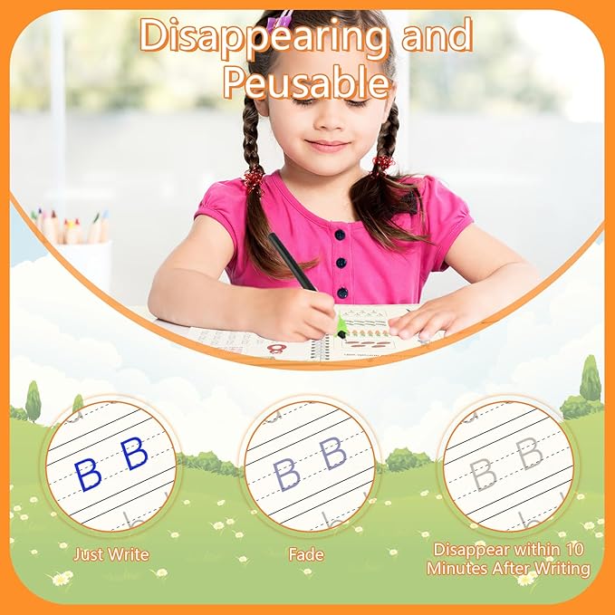 PEASUG Grooved Writing Books for Kids 3-5, Magic Grooved Writing Practice for Kids, Reusable Handwriting Workbooks Practice for Kid Learn to Write, Children's Magic Copybooks 4 Pack
