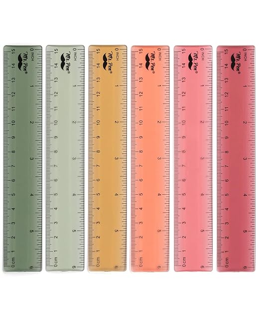 Mr. Pen- Plastic Ruler Set, 6 Pack, 6 Inch, Vintage Colors, Easy-to-Read Markings, Scratch-Resistant Design, Durable Transplant Rulers for Crafting Office & School, School Supplies