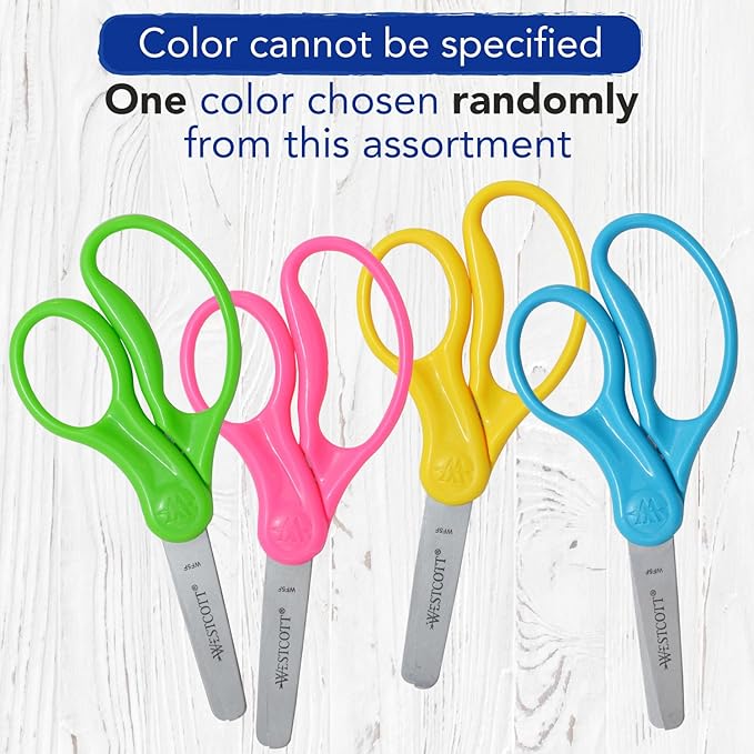 Westcott 5" Hard Handle Kids Scissors, Blunt, Assorted Colors, 2-Pack