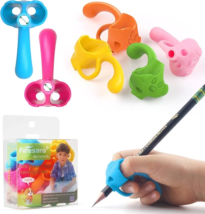 Firesara Training Grips for Kids Handwriting Top Class and Two Sizes Aid Grip Trainer Posture Correction Finger Grip for Kids, Adults, Arthritis Designed for Righties or Lefties(4Standard+2Large)