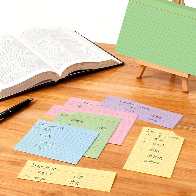 Colored Index Cards 5x7 Inch - 50 Pack Ruled Flash Cards for Students, Office & Home, Durable Study Note Cards with Lines