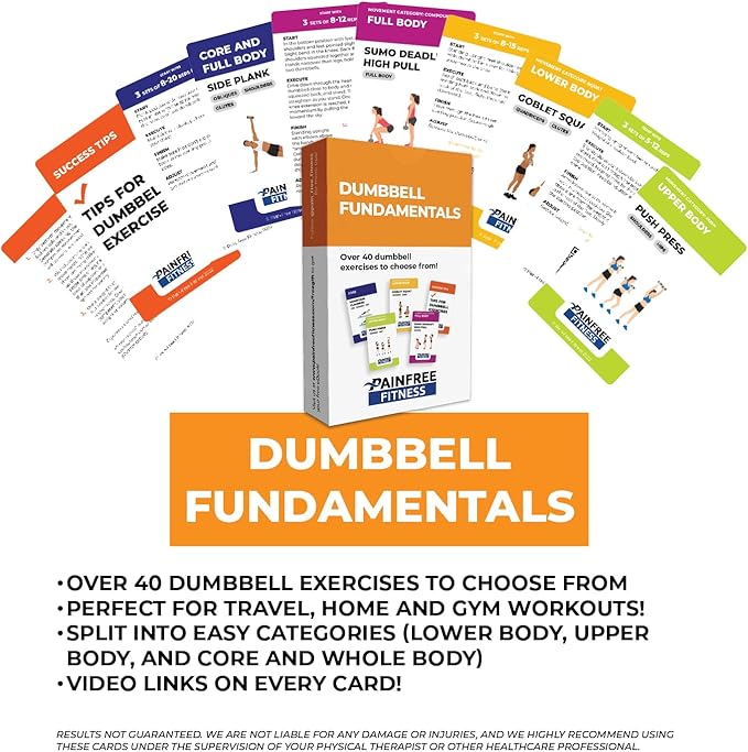 40 Dumbbell Exercise Cards 3x5''- Fundamental Workout Cards for Women & Men - Beginner to Intermediate - QR Video Guides & Inclusive Artwork - Bend & Tear-Resistant