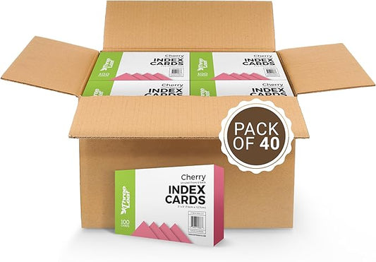 THREE LEAF 3 X 5, INDEX CARDS UNRULED, 4000 CT. (100 x 40) CHERRY, Blank Flash Cards, Study Card, Memo Pad, For To-Do List, Art And Craft Projects