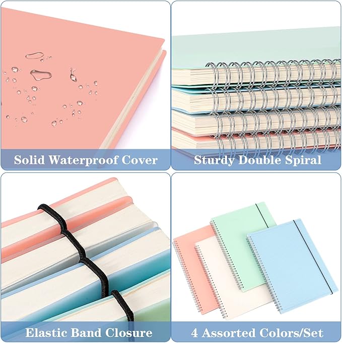 Blank Notebook, 4 Pack Spiral Sketch Book, 8.5" x 11" Large Blank Journal, No Bleed Thick Paper Sketchbook for Drawing, Unlined Notebook Journal for Women Men School, A4 Spiral Notebook Blank Paper