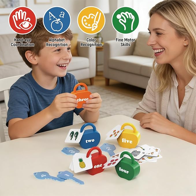Locks and Key Toddler Toys, Number Counting Cause and Effect Toys for Kids Ages 3-5, Preschool Learning Activities, Kindergarten Classroom Must Haves, Montessori Toy for 3 Year Old