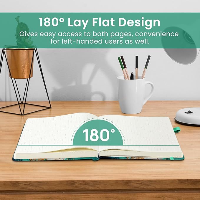 Taja Pretty Dotted Journal for Women, Aesthetic Cute Hardcover Leather Journal for Writing, A5 Journaling Notebook for Work & Sketch, Perfect for Office School Home, 160 Pages, Emerald Shores