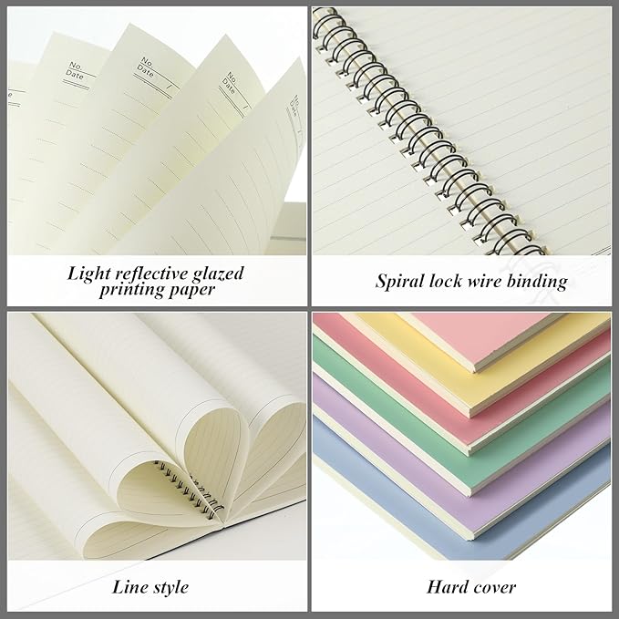 Leelosp 12 Pcs Small Spiral Notebook Lined Spiral Journal College Ruled Notebook Wire Bound Kraft Cover, 120 Pages for Work (Light Pastel,5.5 x 8.3 Inch)