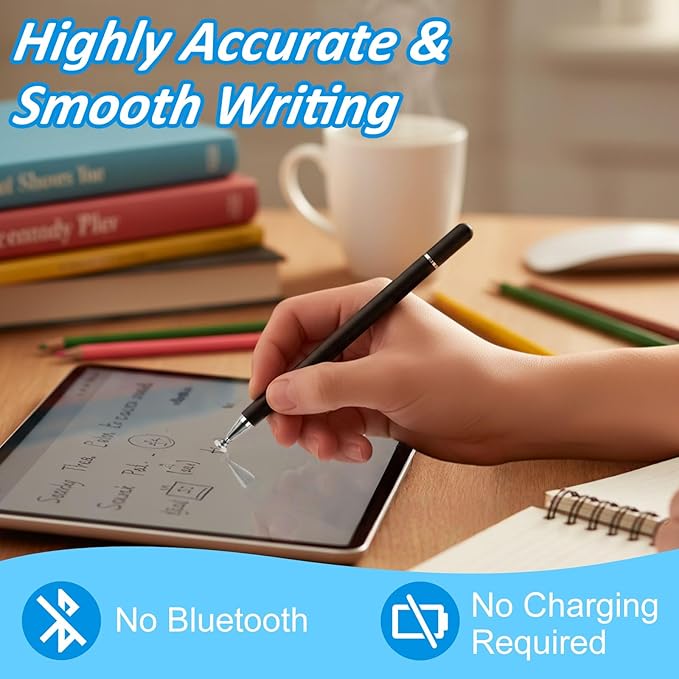 Stylus Pens for Touch Screens, 2 in 1 Magnetic Disc & Fiber Tip Stylus Pen for iPad with Magnetic Cap, Compatible with All Touch Screens - Free Replacement Disc Tips, Black