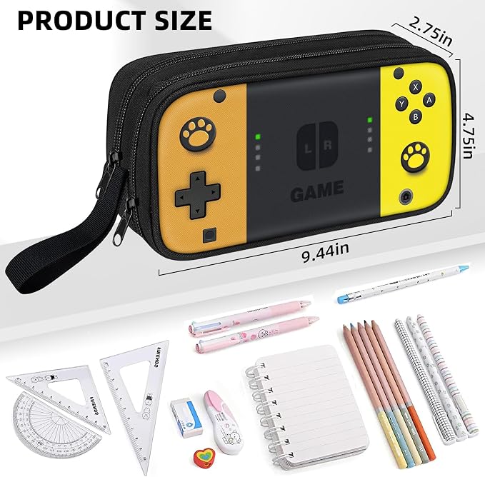 Gamer Pencil Case for Boys, Large Boys Pencil Pouch for Kids Teens School, Big Capacity Pen Box Pen Bag Organizer with 2 Compartments & Zipper