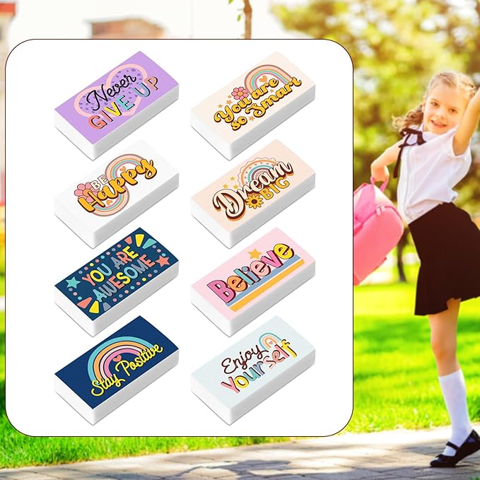 Dunzoom 100 Pcs End of Year Inspirational Pencil Erasers Bulk for Kids Back to School Fun Motivational Eraser School Office Supplies for Students Classroom Office Teacher Artists(Boho)