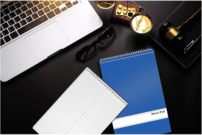 Better Office Products Steno Pads Spiral 6x9 12 Pack, 80 Sheets White Paper, Gregg Rule, Assorted Colors (Red, Black, Blue, Green), Steno Pads &Steno Notebooks Top Spiral