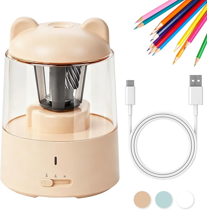 Electric Pencil Sharpener, Auto Stop Fast Sharpen in 3s, Battery Powered Pencil Sharpeners for No.2 & 6-8mm Colored Pencils, Cute Rechargeable Pencil Sharpener for Classroom/Office/Home (Pink)
