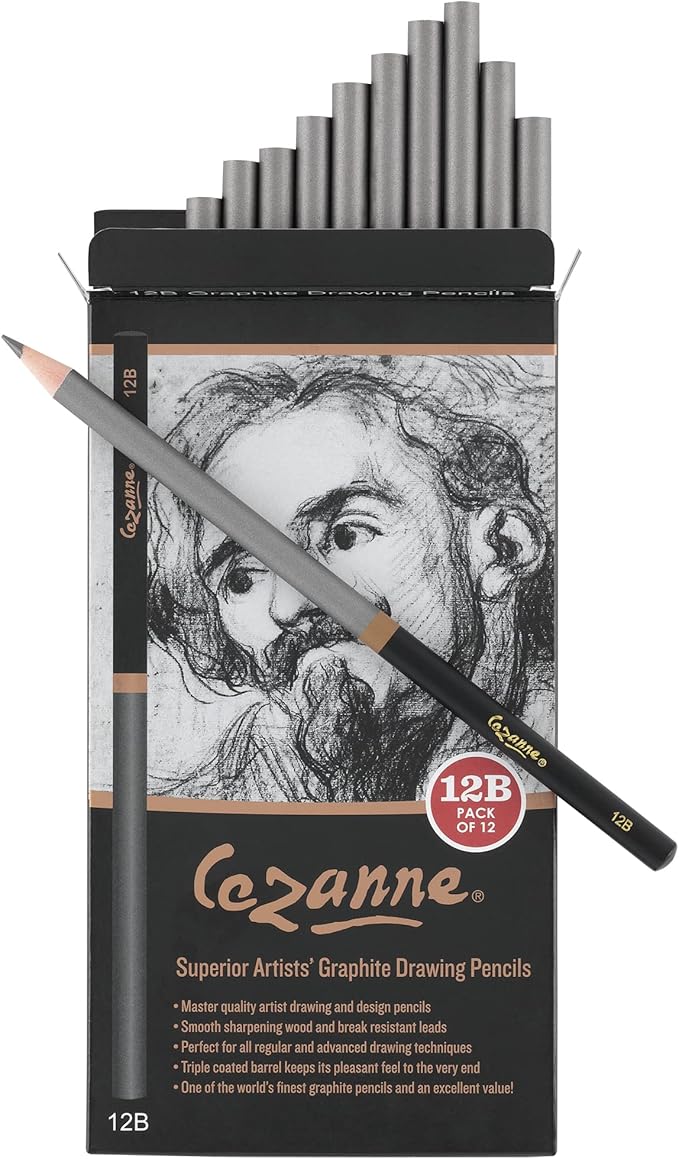 Cezanne Graphite Drawing Pencils Set - 12B, Set of 12 Break-Resistant Graphite Lead, Easy-to-Sharpen Sketch Pencils, Master Artist Quality Graphite Pencils for Technical and Artistic Drawing