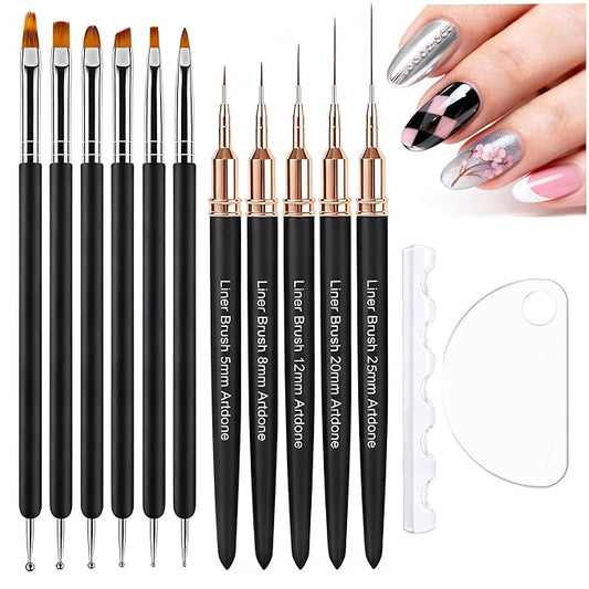 Artdone Nail Art Brushes and Dotting Tools Kit 11PCS Gel Polish Liner Design Pens for Nail Decorations Supplies Drawing and Nail Paint Brushes Small Detail Accessories Brushes