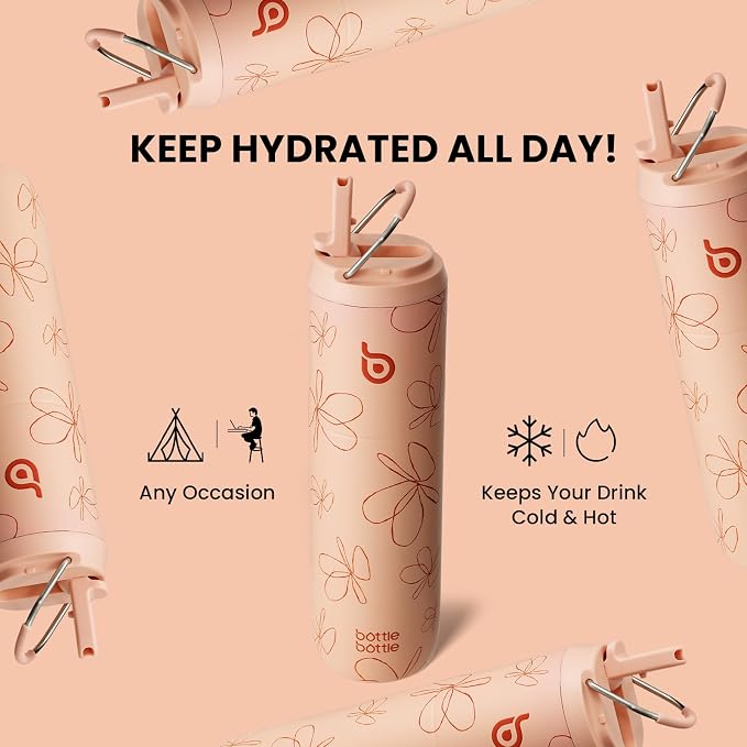 BOTTLE BOTTLE Insulated Water Bottle 24oz with Straw Lid and Handle Sports | for Travel Gym school,Stainless Steel Water Bottles,Double-Wall,Vacuum Metal,Leak Proof,BPA-Free
