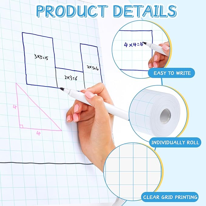 Jetec 2 Roll Large Grid Graph Paper Roll 1" Grid 16.5 Inch x 197ft Sewing Pattern Paper for Back to School Classroom Teaching Drafting Supplies Kids Students Gifts