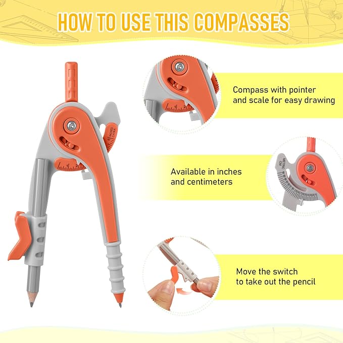 Chengu 12 Set Compass and Protractor Set, Operation Christmas Items Bulk Multicolor Compass Geometry Tool 6 Inch 180 Degree, Math Graphing Drawing Tools for Office and School Supplies