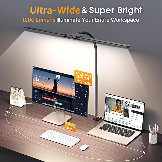 Syrinx Eye-Caring LED Desk Lamp, Modern Architect Desk Lamp with Gesture Switch/Wired Control, Ultra Bright Desk Light with Memory/Timer, 50 Adjustable Lighting Modes for Home Office Crafting Reading