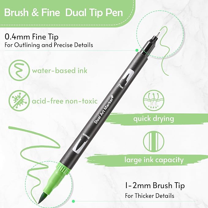 nauets 100 Colors Brush & Fine Dual Tip Watercolor Markers for Adult Coloring Books No Bleeding Professional Paint Pens For Drawing Note taking Planner Calligraphy Journaling Card Making Art Supplies