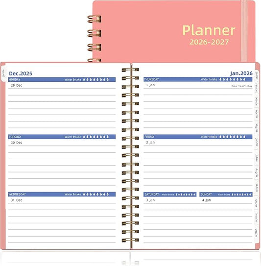 Day Planner 2026-2027, Weekly and Monthly Planner 2026, from Jan 2026-Jun 2027, 18 Month Agenda Book with Tabs, A5 Size, Pink