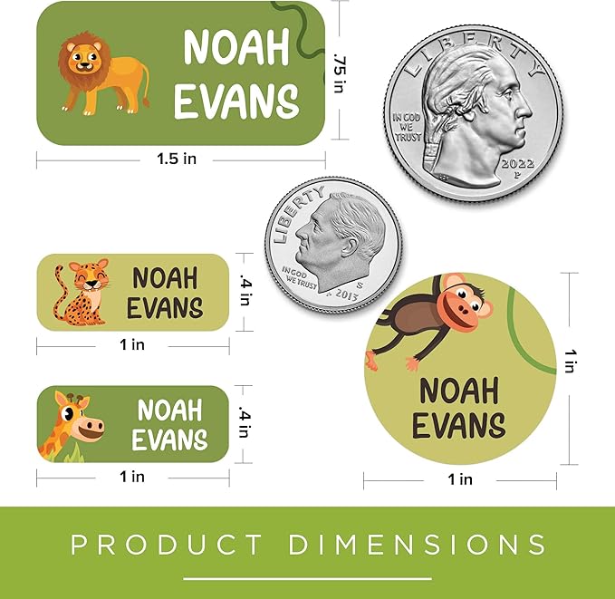 Personalized Daycare Name Labels for Kids, (130 Pack) Waterproof Custom Name Stickers for Clothing Tags, Lunch Boxes and School Supplies, Made in USA by MSC -Safari