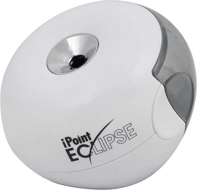 Westcott iPoint Eclipse Battery Pencil Sharpener, Unique Two-Blade Technology, EZ-View Reservoir, Requires 4 AA Batteries, White, for Home, Small Office, Classroom, Back to School, School Supplies