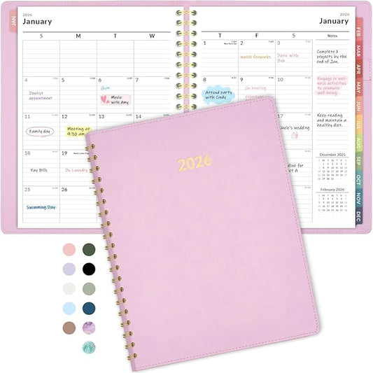 Forvencer 2026 Planner Weekly and Monthly, Jan 2026 -Dec 2026, Vegan Leather Cover Calendar Planner, 8.5" x 11" Agenda with Color Tabs, Inner Pocket, Spiral, 2026 Planner for Office School Supplies