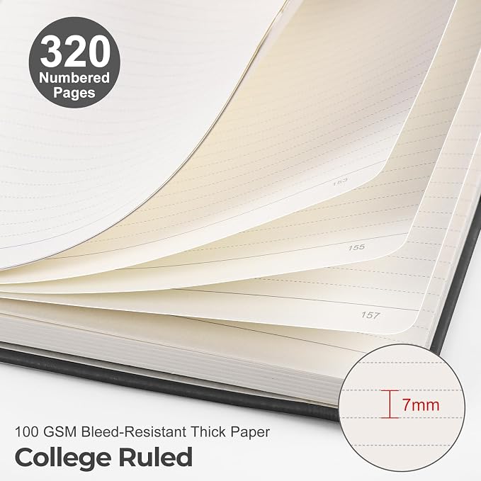EMSHOI Lined Journal Notebook, 320 Numbered Pages, A5 Size (5.7'' x 8.3'')