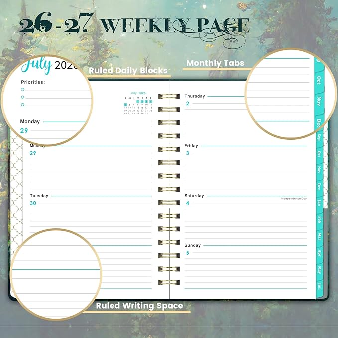 Planner 2026-2027 - Academic Planner 2026-2027, July 2026 - June 2027, 6.3" x 8.4", Weekly and Monthly with Tabs, 26-27 Calendar Planner, Hardcover Planning Agenda Book for Office School, Inner Pocket, Thick Paper