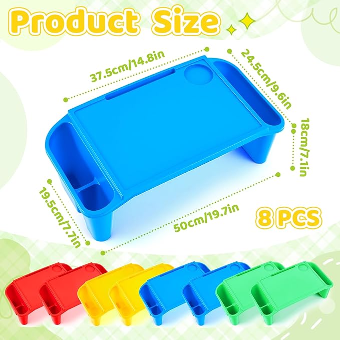 Supervitae 16 Pcs Kids' Lap Desk and Classroom Floor Cushions Set, Including Stackable Lap Tray 19.7 x 14.8 x 7.7'' & Floor Pillow 16'' for Classroom Kindergarten Daycare Nursery (Classic Four Colors)