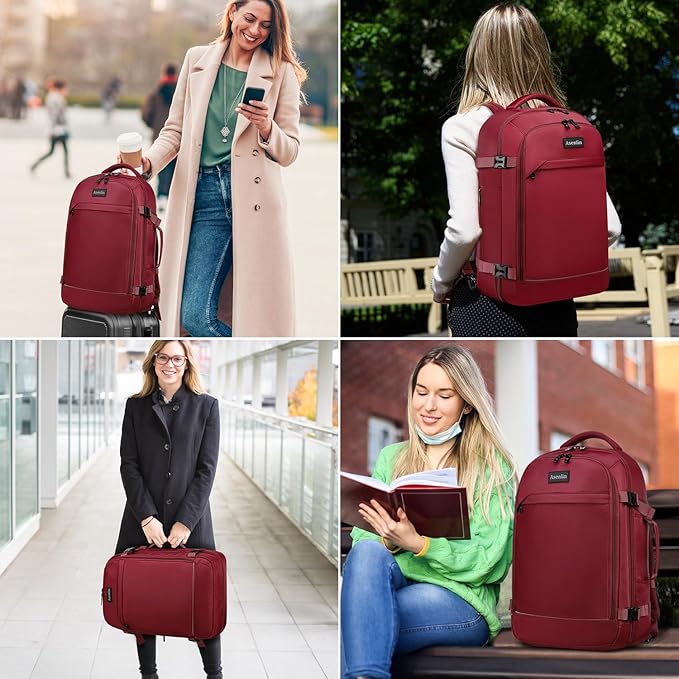 Asenlin Travel Backpack for Women Men,Flight Approved Carry On Luggage 40L Water Resistant Business Laptop Backpacks Fits TSA 17.3 Inch Computer College Weekender Outdoor Hiking-Red