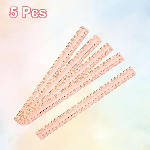 HARFINGTON 5pcs Plastic Rulers 12" (30cm) Clear Straight Ruler Measuring Tool Inches and Centimeters for Home Office Classrooms Drafting, Clear Orange