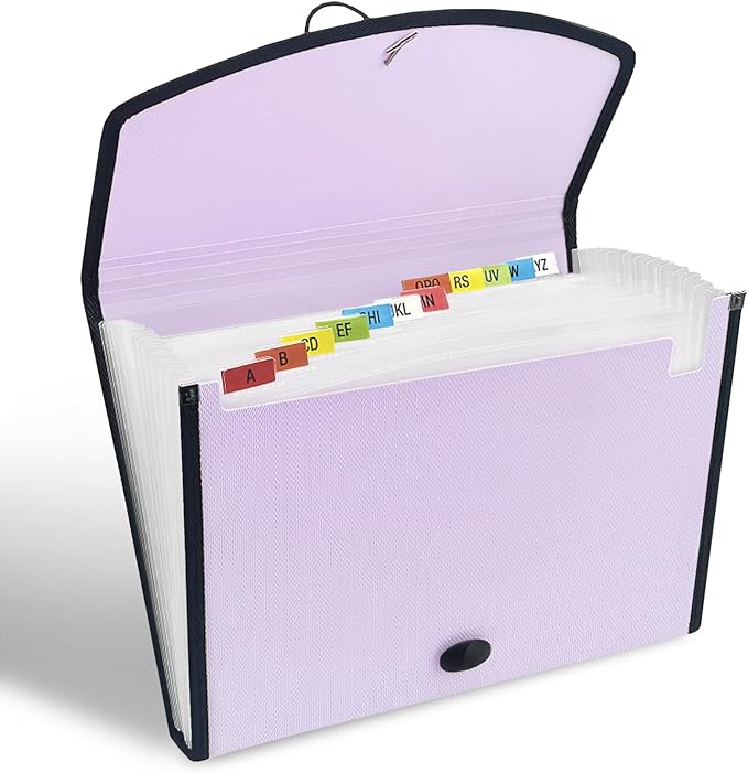 H4D 13-Pocket Accordion File Organizer with Mesh Pocket, Expanding File Folder with Tabs, Expandable Document Organizer for Home Office School, Letter Size, Pale Lilac