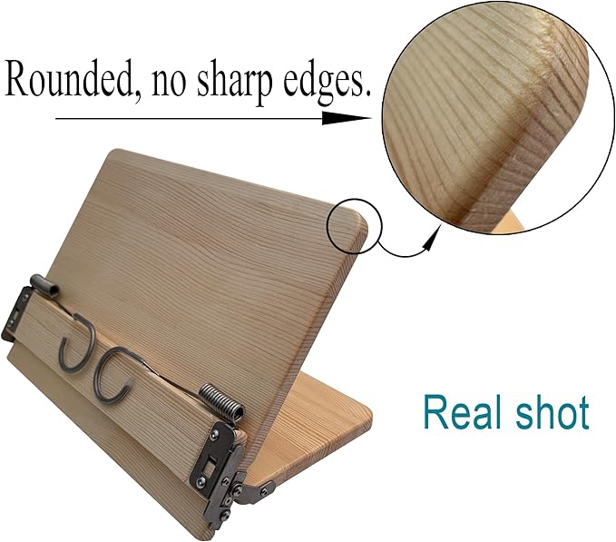 Book Stand for Reading, Cookbook Stand, Book Holder 11" x 8" (Solid Wood Construction, Crack-Resistant Design, Sturdy & Durable, Stainless Steel Hardware)