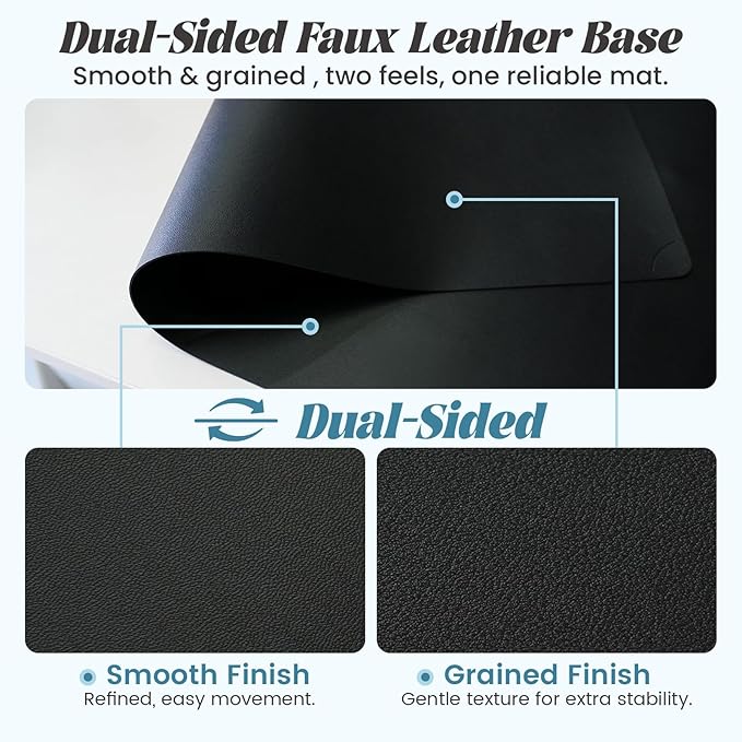 JJPRO Dual-Layer Black Dry Erase Desk Mat,Large Multi-Use Dry Erase Desk Calendar,Dry Erase Desk Pad,Double-Sided Faux Leather Desk Pad,Reusable Large Mouse Pad for Office, Home-16"x34"