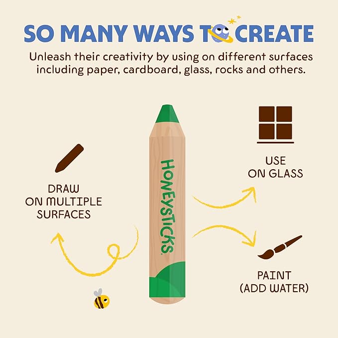 Honeysticks Little Learner Jumbo Colored Pencils (8 Pack) - My First Pencils with Non-Toxic Beeswax Core, Large Easy Grasp Pencil Size, Bright Colors, Toddler Coloring and Drawing, Ages 1-3, 2-4