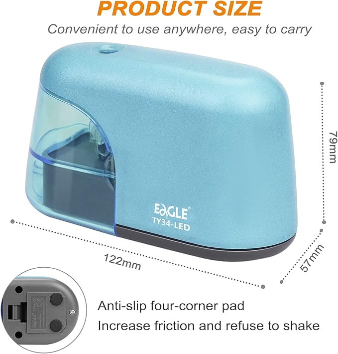 Eagle Electric Pencil Sharpener, Battery Powered Sharpener, LED Light Shinning During Sharpening, Portable, with Reusable and Replaceable Blade, Suitable for Kids, Ideal School Office Supplies(Blue)