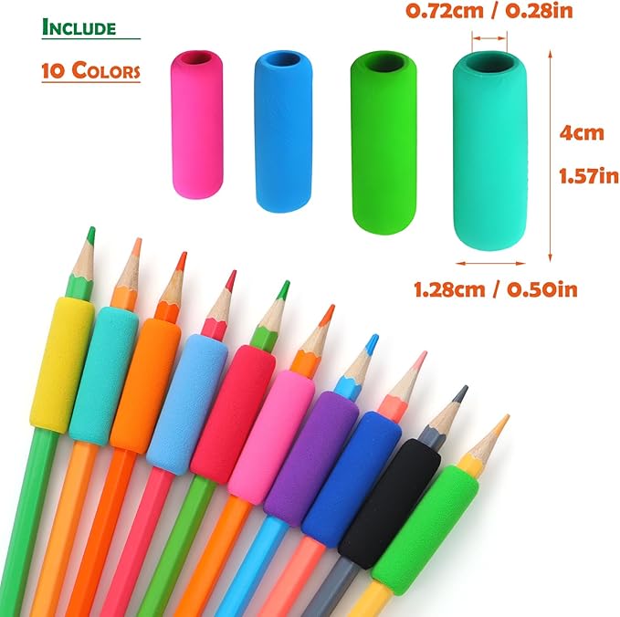 50 Pcs Pencil Grips for Kids Handwriting, Classic Pencil Grippers for Kids and Adults, Comfort Pencil Holder for Writing Aid, Foam Finger Grips, Mechanical Pencil Cushion 10 Colors
